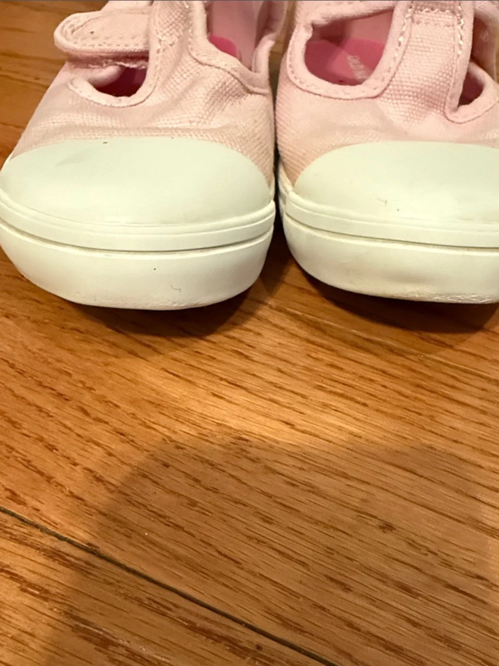 Old Navy Light Pink Canvas T-Strap Sneakers with White Toe Cap